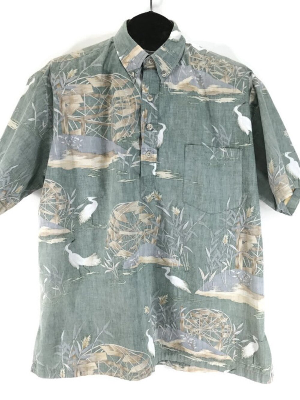 Vintage Cooke Street Honolulu Pullover Short Sleeve Shirt Men's Large Cranes